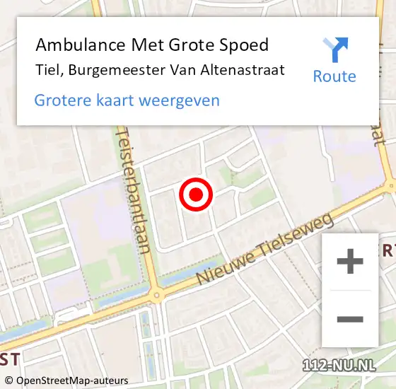 Locatie op kaart van de 112 melding: Ambulance Met Grote Spoed Naar Tiel, Burgemeester Van Altenastraat op 31 juli 2022 06:12