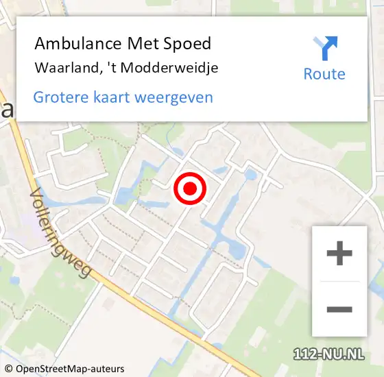 Locatie op kaart van de 112 melding: Ambulance Met Spoed Naar Waarland, 't Modderweidje op 31 juli 2022 06:50