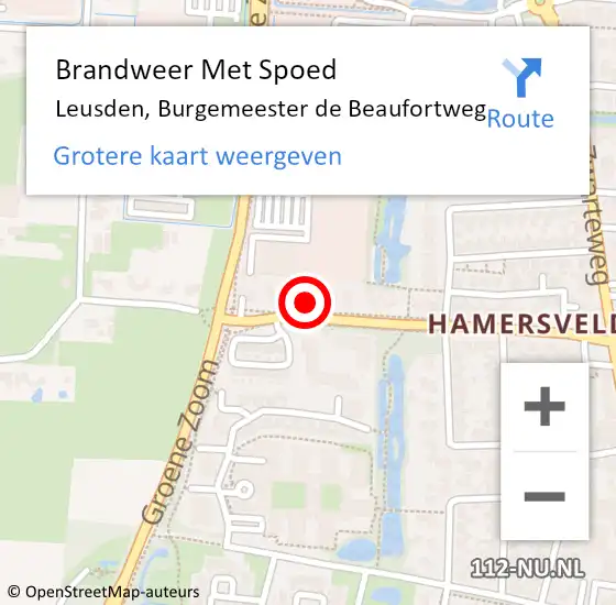 Locatie op kaart van de 112 melding: Brandweer Met Spoed Naar Leusden, Burgemeester de Beaufortweg op 31 juli 2022 06:54