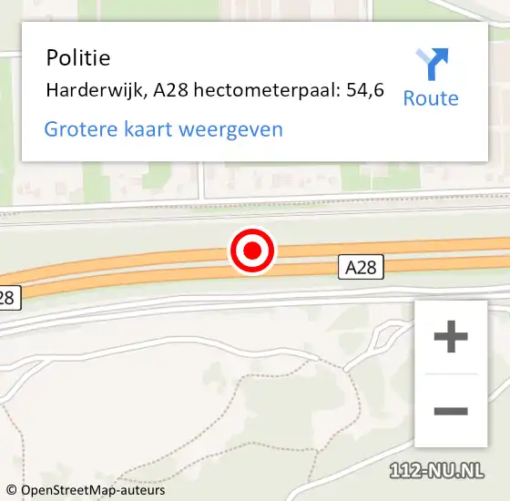 Locatie op kaart van de 112 melding: Politie Harderwijk, A28 hectometerpaal: 54,6 op 31 juli 2022 07:19