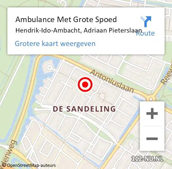 Locatie op kaart van de 112 melding: Ambulance Met Grote Spoed Naar Hendrik-Ido-Ambacht, Adriaan Pieterslaan op 31 juli 2022 07:26