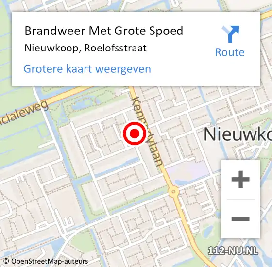 Locatie op kaart van de 112 melding: Brandweer Met Grote Spoed Naar Nieuwkoop, Roelofsstraat op 31 juli 2022 07:59