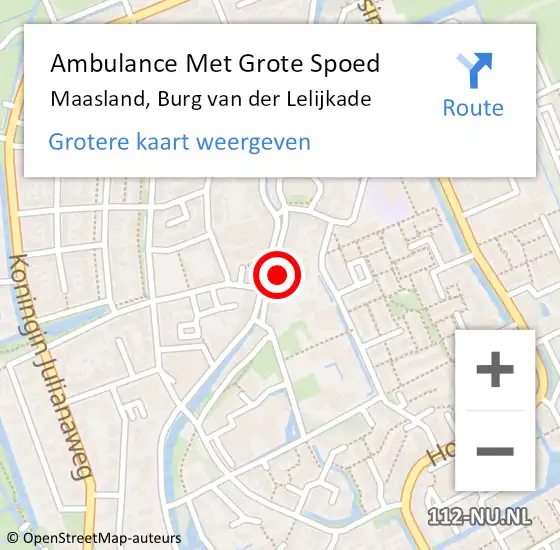 Locatie op kaart van de 112 melding: Ambulance Met Grote Spoed Naar Maasland, Burg van der Lelijkade op 31 juli 2022 08:28