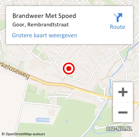 Locatie op kaart van de 112 melding: Brandweer Met Spoed Naar Goor, Rembrandtstraat op 31 juli 2022 09:01