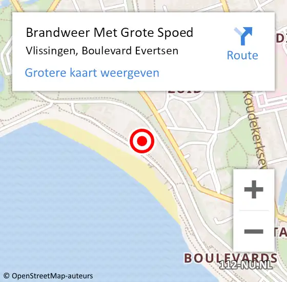 Locatie op kaart van de 112 melding: Brandweer Met Grote Spoed Naar Vlissingen, Boulevard Evertsen op 31 juli 2022 09:16