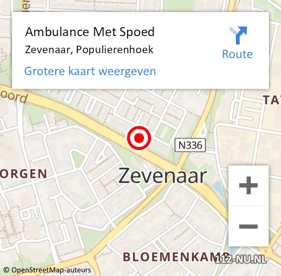 Locatie op kaart van de 112 melding: Ambulance Met Spoed Naar Zevenaar, Populierenhoek op 31 juli 2022 09:24