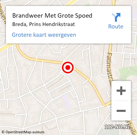 Locatie op kaart van de 112 melding: Brandweer Met Grote Spoed Naar Breda, Prins Hendrikstraat op 31 juli 2022 09:44