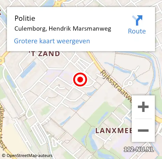 Locatie op kaart van de 112 melding: Politie Culemborg, Hendrik Marsmanweg op 31 juli 2022 10:59