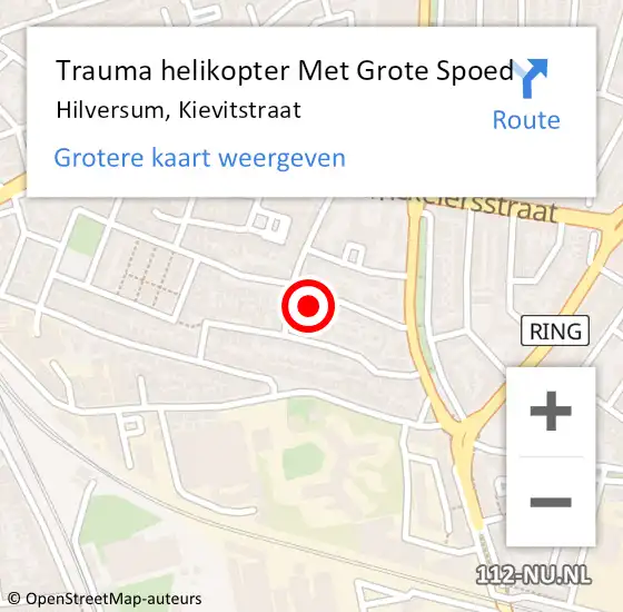 Locatie op kaart van de 112 melding: Trauma helikopter Met Grote Spoed Naar Hilversum, Kievitstraat op 31 juli 2022 11:17