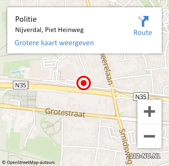 Locatie op kaart van de 112 melding: Politie Nijverdal, Piet Heinweg op 31 juli 2022 11:28