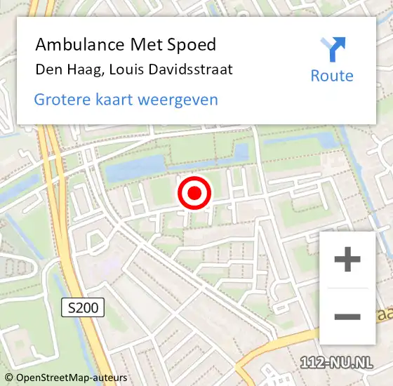 Locatie op kaart van de 112 melding: Ambulance Met Spoed Naar Den Haag, Louis Davidsstraat op 31 juli 2022 11:28