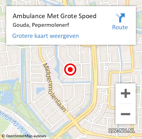 Locatie op kaart van de 112 melding: Ambulance Met Grote Spoed Naar Gouda, Pepermolenerf op 31 juli 2022 11:31