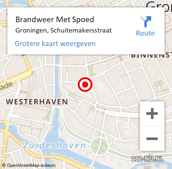 Locatie op kaart van de 112 melding: Brandweer Met Spoed Naar Groningen, Schuitemakersstraat op 31 juli 2022 11:59