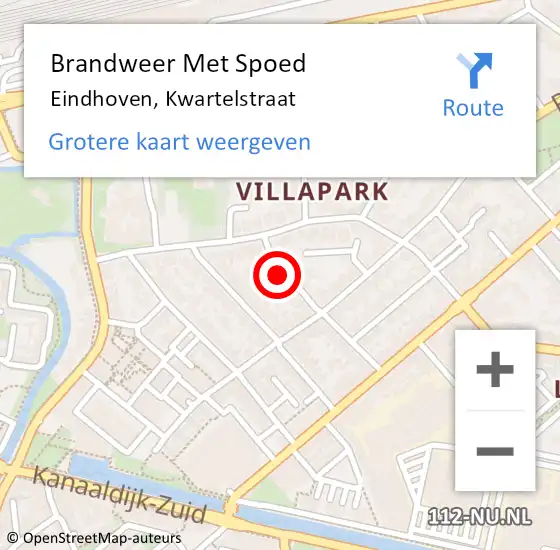 Locatie op kaart van de 112 melding: Brandweer Met Spoed Naar Eindhoven, Kwartelstraat op 31 juli 2022 12:00