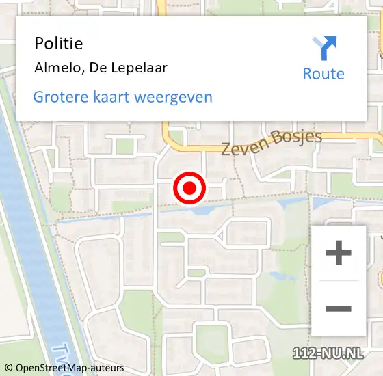 Locatie op kaart van de 112 melding: Politie Almelo, De Lepelaar op 31 juli 2022 12:08