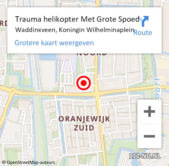 Locatie op kaart van de 112 melding: Trauma helikopter Met Grote Spoed Naar Waddinxveen, Koningin Wilhelminaplein op 31 juli 2022 12:15