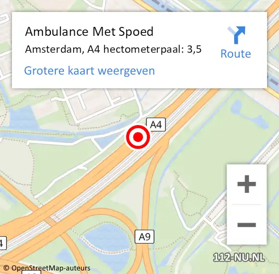 Locatie op kaart van de 112 melding: Ambulance Met Spoed Naar Amsterdam, A4 hectometerpaal: 3,5 op 31 juli 2022 12:23