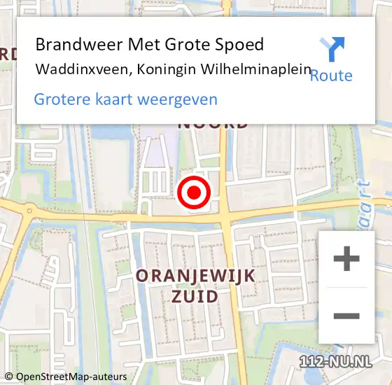 Locatie op kaart van de 112 melding: Brandweer Met Grote Spoed Naar Waddinxveen, Koningin Wilhelminaplein op 31 juli 2022 12:24