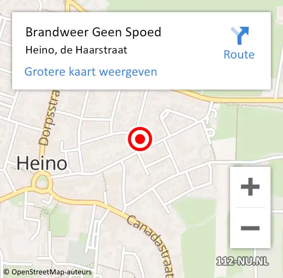 Locatie op kaart van de 112 melding: Brandweer Geen Spoed Naar Heino, de Haarstraat op 31 juli 2022 12:49