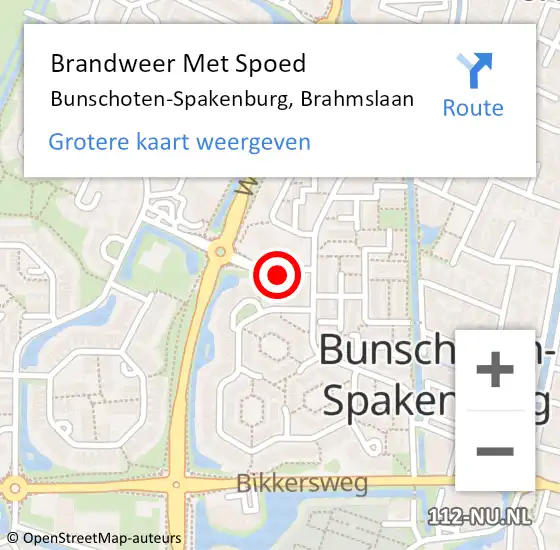 Locatie op kaart van de 112 melding: Brandweer Met Spoed Naar Bunschoten-Spakenburg, Brahmslaan op 31 juli 2022 13:07