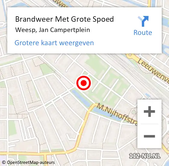 Locatie op kaart van de 112 melding: Brandweer Met Grote Spoed Naar Weesp, Jan Campertplein op 31 juli 2022 13:39