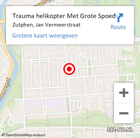 Locatie op kaart van de 112 melding: Trauma helikopter Met Grote Spoed Naar Zutphen, Jan Vermeerstraat op 31 juli 2022 13:42