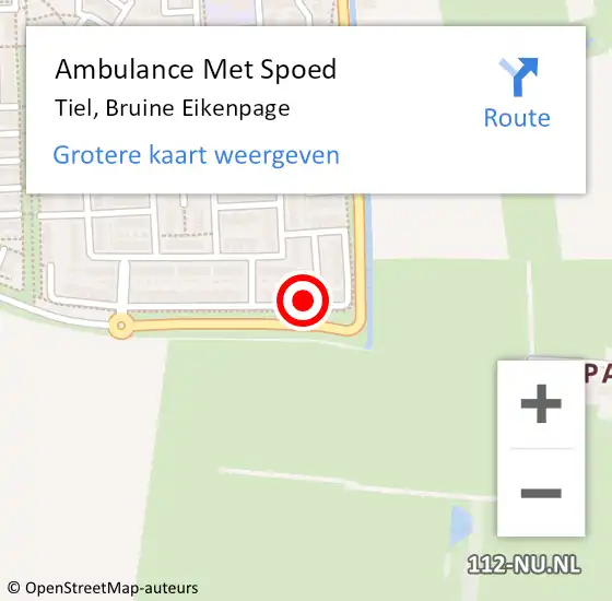 Locatie op kaart van de 112 melding: Ambulance Met Spoed Naar Tiel, Bruine Eikenpage op 31 juli 2022 14:15