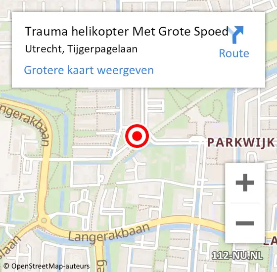 Locatie op kaart van de 112 melding: Trauma helikopter Met Grote Spoed Naar Utrecht, Tijgerpagelaan op 31 juli 2022 14:18