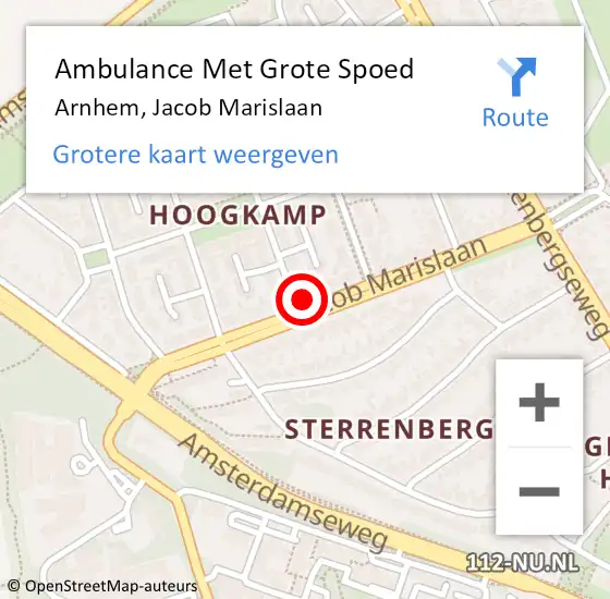 Locatie op kaart van de 112 melding: Ambulance Met Grote Spoed Naar Arnhem, Jacob Marislaan op 31 juli 2022 14:19