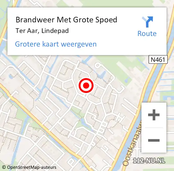 Locatie op kaart van de 112 melding: Brandweer Met Grote Spoed Naar Ter Aar, Lindepad op 31 juli 2022 14:48