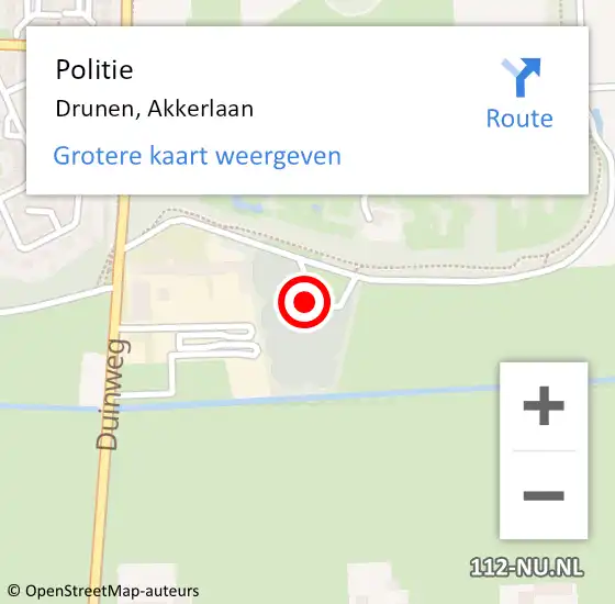 Locatie op kaart van de 112 melding: Politie Drunen, Akkerlaan op 31 juli 2022 14:50