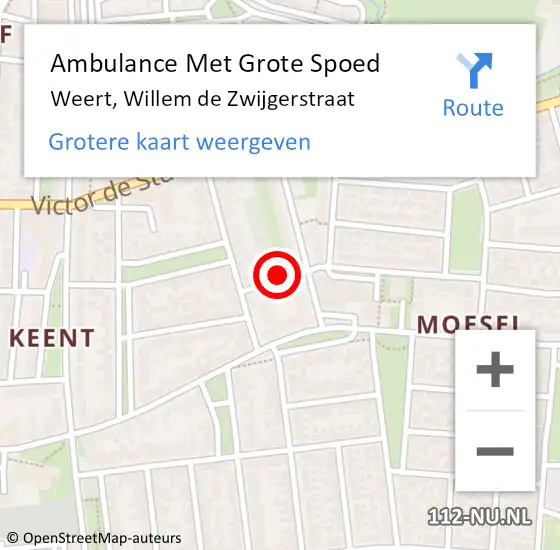 Locatie op kaart van de 112 melding: Ambulance Met Grote Spoed Naar Weert, Willem de Zwijgerstraat op 31 juli 2022 14:57