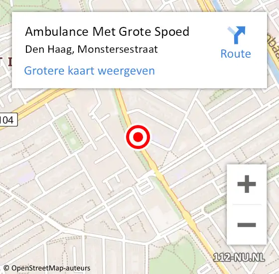 Locatie op kaart van de 112 melding: Ambulance Met Grote Spoed Naar Den Haag, Monstersestraat op 31 juli 2022 15:05