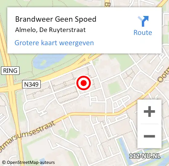 Locatie op kaart van de 112 melding: Brandweer Geen Spoed Naar Almelo, De Ruyterstraat op 31 juli 2022 15:21