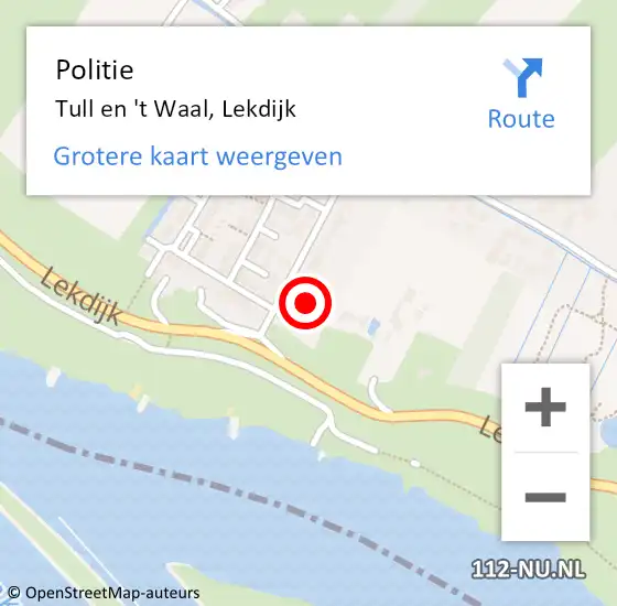 Locatie op kaart van de 112 melding: Politie Tull en 't Waal, Lekdijk op 31 juli 2022 16:05