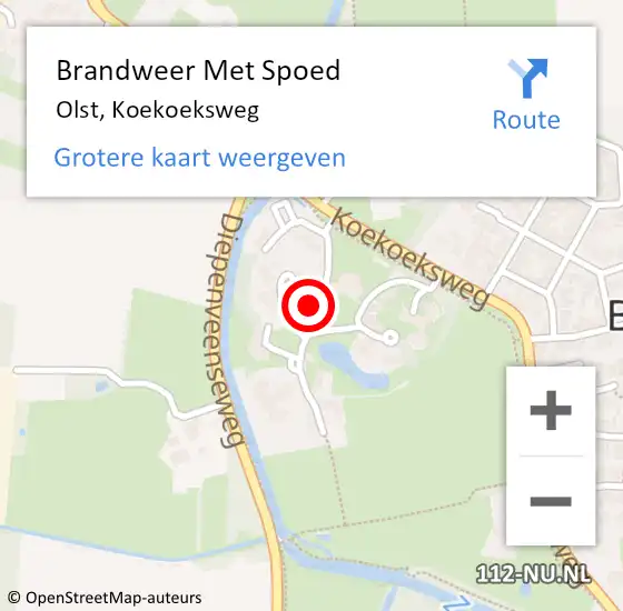 Locatie op kaart van de 112 melding: Brandweer Met Spoed Naar Olst, Koekoeksweg op 31 juli 2022 16:06