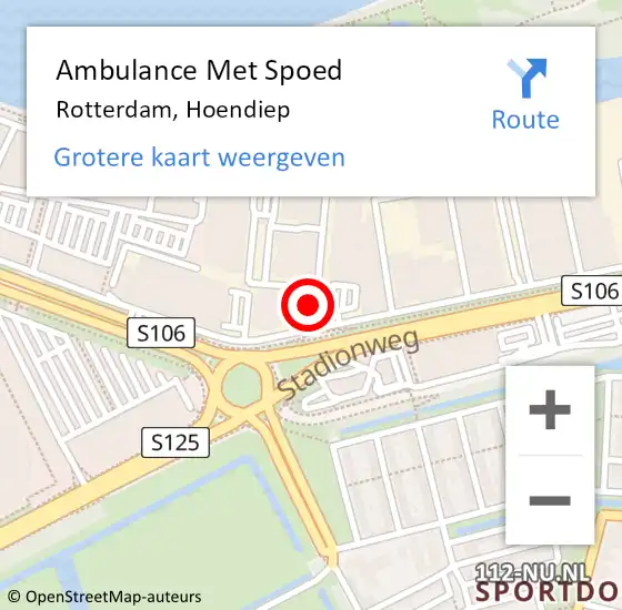 Locatie op kaart van de 112 melding: Ambulance Met Spoed Naar Rotterdam, Hoendiep op 31 juli 2022 16:45