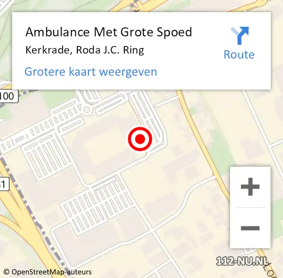 Locatie op kaart van de 112 melding: Ambulance Met Grote Spoed Naar Kerkrade, Roda J.C. Ring op 31 juli 2022 16:48