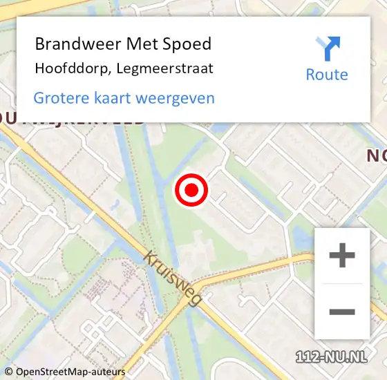 Locatie op kaart van de 112 melding: Brandweer Met Spoed Naar Hoofddorp, Legmeerstraat op 31 juli 2022 17:20