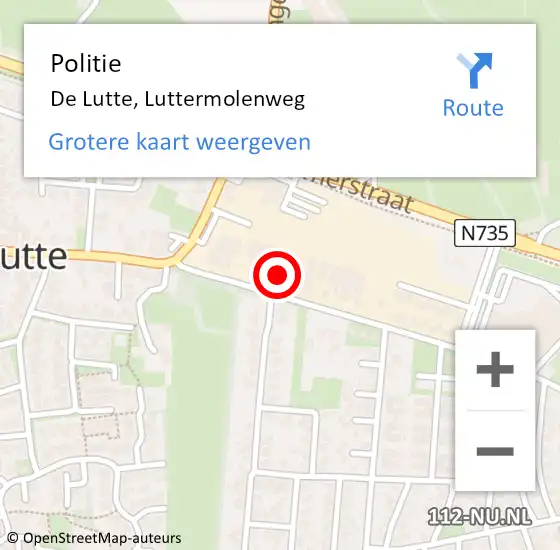 Locatie op kaart van de 112 melding: Politie De Lutte, Luttermolenweg op 31 juli 2022 17:58