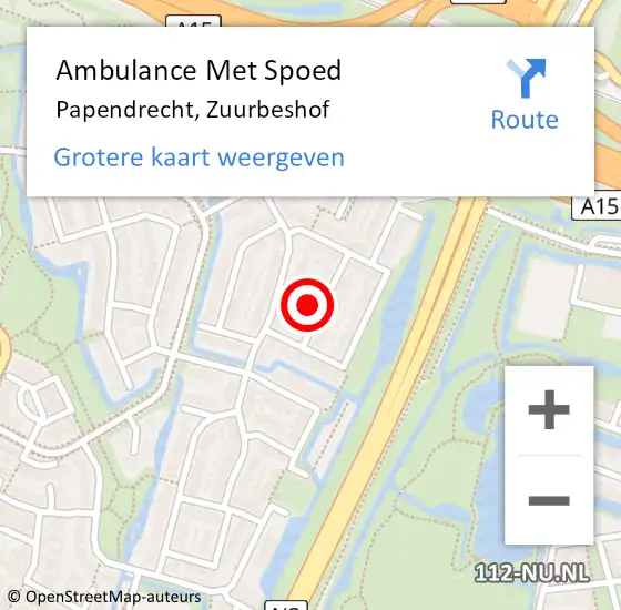 Locatie op kaart van de 112 melding: Ambulance Met Spoed Naar Papendrecht, Zuurbeshof op 31 juli 2022 18:05