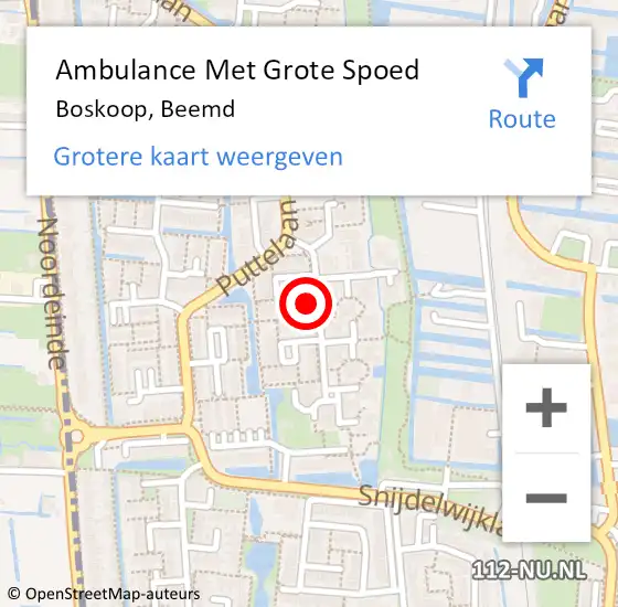 Locatie op kaart van de 112 melding: Ambulance Met Grote Spoed Naar Boskoop, Beemd op 31 juli 2022 18:46