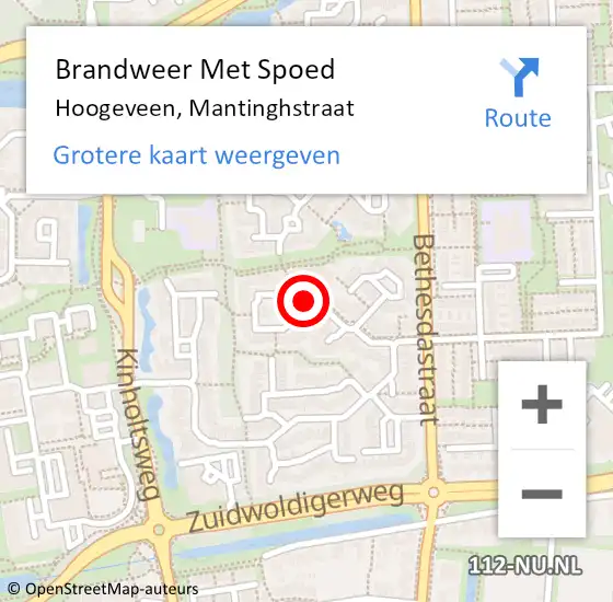 Locatie op kaart van de 112 melding: Brandweer Met Spoed Naar Hoogeveen, Mantinghstraat op 31 juli 2022 18:50