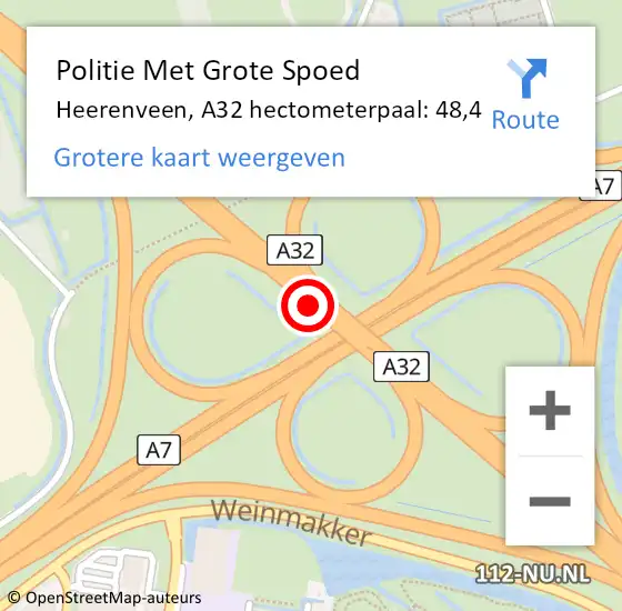 Locatie op kaart van de 112 melding: Politie Met Grote Spoed Naar Heerenveen, A32 hectometerpaal: 48,4 op 31 juli 2022 19:33