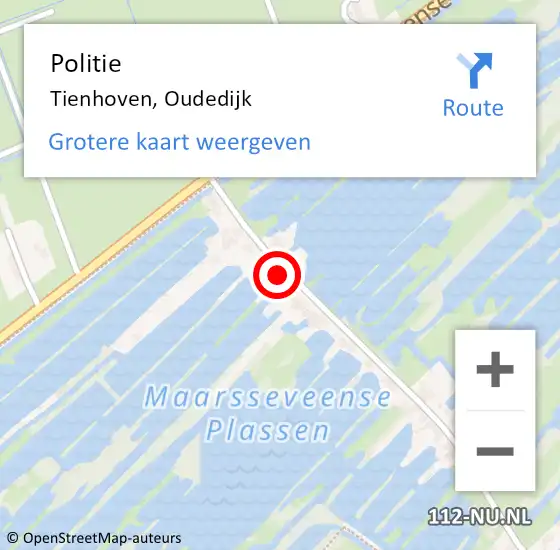 Locatie op kaart van de 112 melding: Politie Tienhoven, Oudedijk op 31 juli 2022 19:38