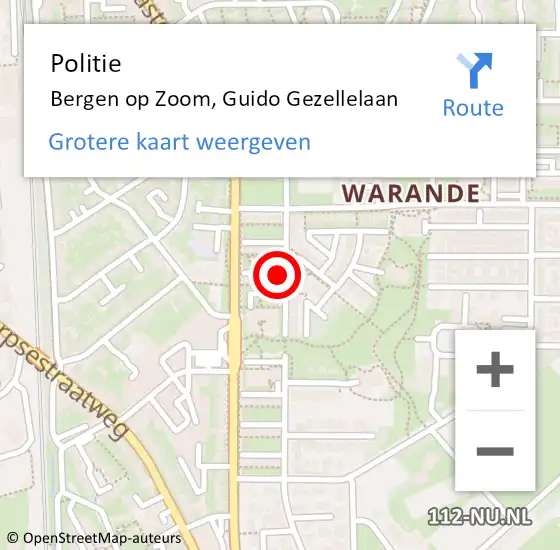 Locatie op kaart van de 112 melding: Politie Bergen op Zoom, Guido Gezellelaan op 31 juli 2022 19:59