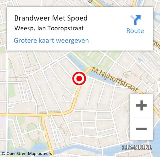 Locatie op kaart van de 112 melding: Brandweer Met Spoed Naar Weesp, Jan Tooropstraat op 31 juli 2022 19:59