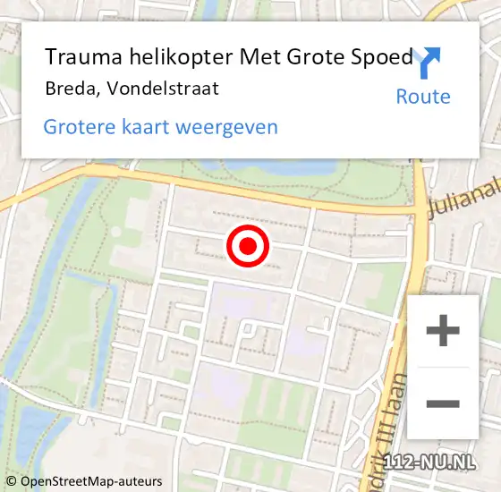 Locatie op kaart van de 112 melding: Trauma helikopter Met Grote Spoed Naar Breda, Vondelstraat op 31 juli 2022 20:19