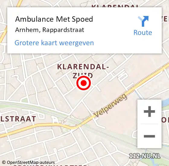 Locatie op kaart van de 112 melding: Ambulance Met Spoed Naar Arnhem, Rappardstraat op 31 juli 2022 20:22