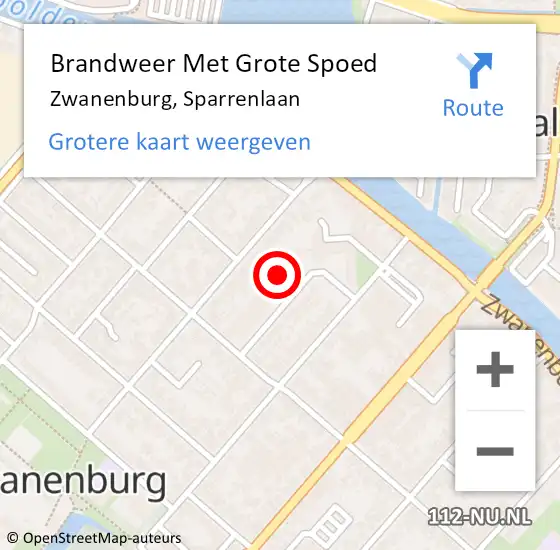 Locatie op kaart van de 112 melding: Brandweer Met Grote Spoed Naar Zwanenburg, Sparrenlaan op 31 juli 2022 20:57